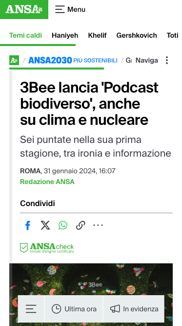 3Bee lancia 'Podcast biodiverso', anche su clima e nucleare