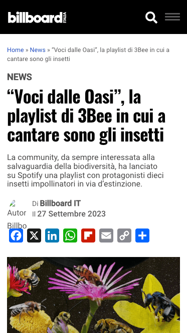 “Voci dalle Oasi”, la playlist di 3Bee in cui a cantare sono gli insetti